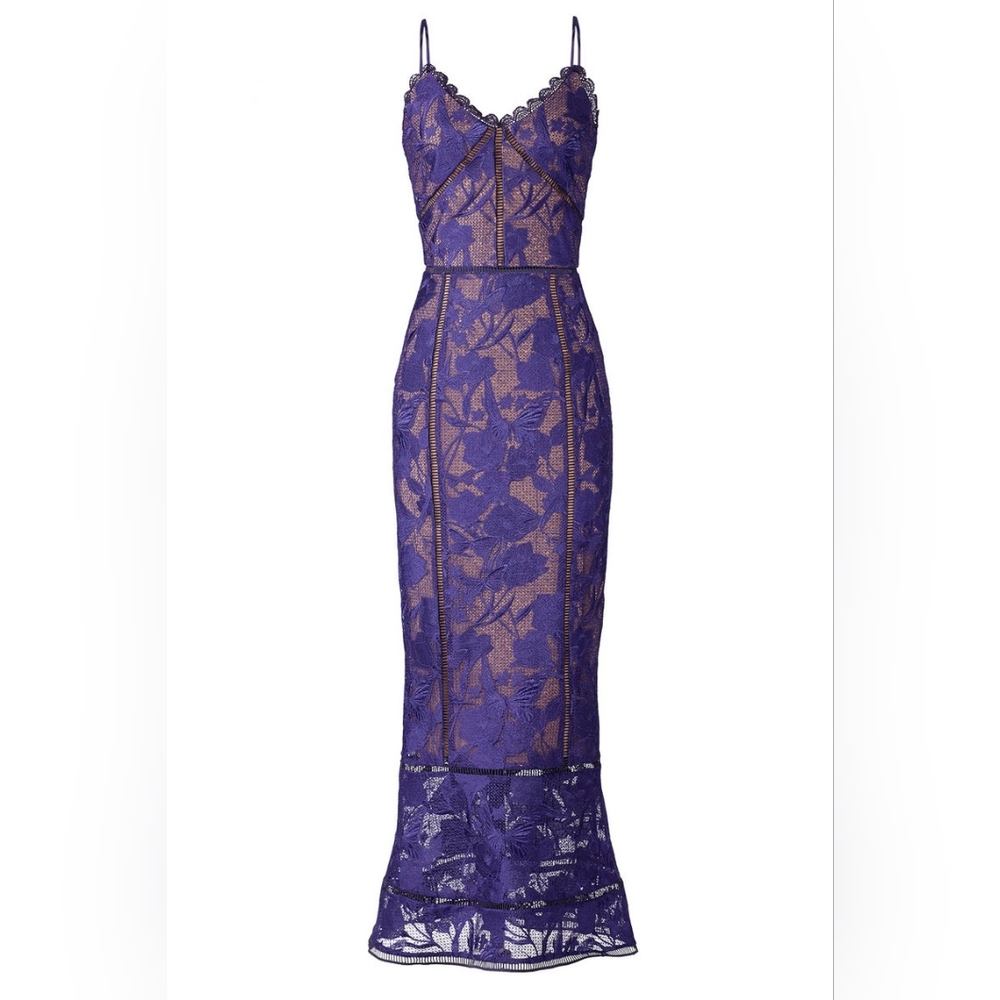 Marchesa Notte Purple Lace Dress